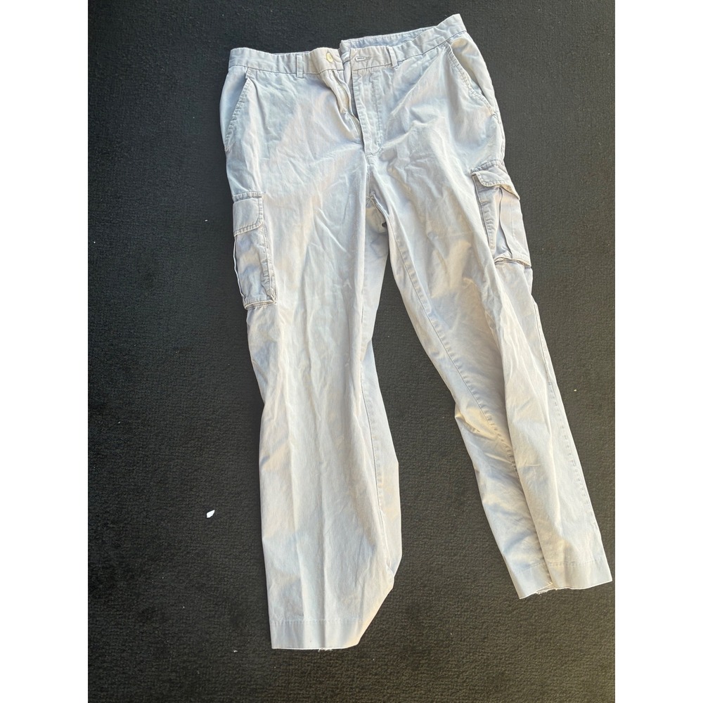 Perry Ellis Mens Cargo Pants 34x30 Light Gray Cotton Straight Leg Work Casual